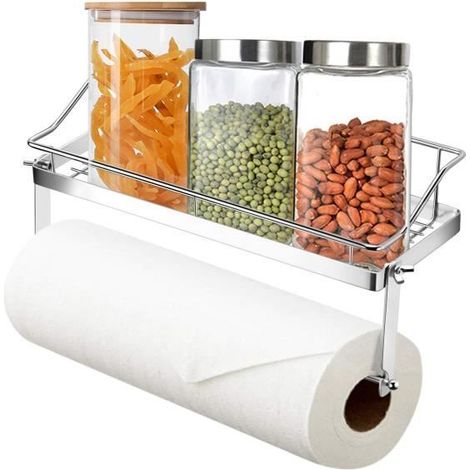Porte Rouleau Papier - Support de Papier Sopalin Essuie-Tout avec Étagère en Acier Inoxydable Adhésif 3M Autocollante - sans percage (1/4)