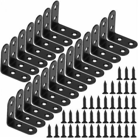 20 Pièces equerre de Fixation Noir Angle Droit Support en forme de L Metalliques Equerres avec Vis pour Bois Meubles Placard Support,40x 40 x17mm-Étagère murale (1/5)