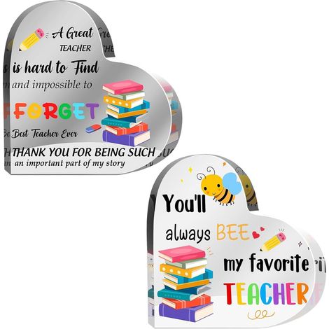 Lehrerschild, herzförmige Acryl-Dekoration, Schreibtischschild als Geschenk zum Schulabschluss, für Kollegen, zu Thanksgiving, Weihnachten, als Tischdekoration in der Schule für Männer und Frauen, zur (1/5)