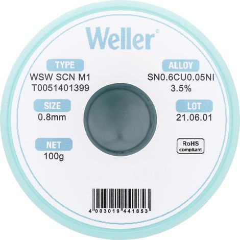 Weller WSW SCN M1 LÖTDRAHT 0,8MM 100g Lötzinn Sn0,7Cu 100 g 0.8 mm (1/5)