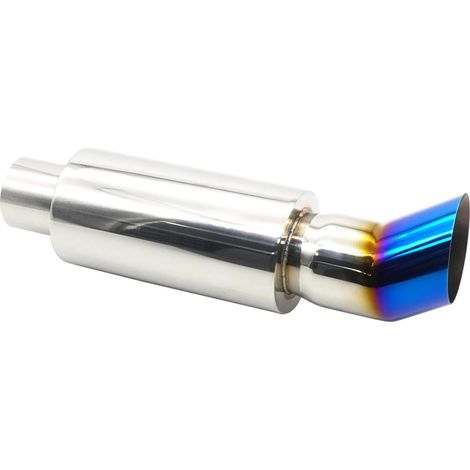Silencieux d'Échappement Voiture 63mm Acier Inoxydable Sortie Echappement Voiture Pot Bruit Echappement Sport Universel Arrière Courbé pour Berlines SUV Camions (Argenté Grille Bleue) (1/5)