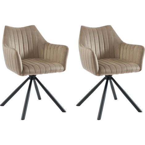 Sedia con braccioli in Velluto e Metallo Beige - Lotto di 2 - IZIALI (1/5)