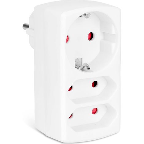 Aigostar Presa Tripla,Adattatore con 2 Eurospine e 1 Schuko,Adattatore Presa con Protezione Bambini,Bianco (1/5)