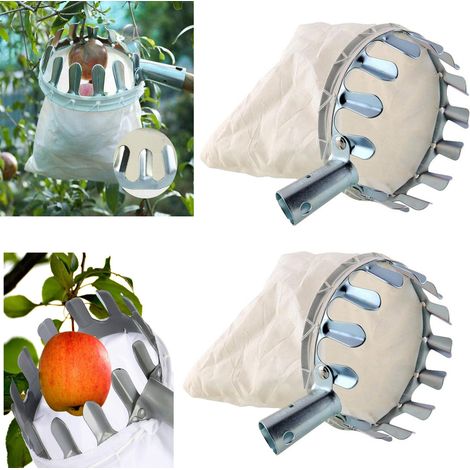Cueilleur de fruits 2 pièces, aide à la récolte, cueilleur de pommes, cueilleur de fruits avec sac en tissu - 16 cm (1/4)