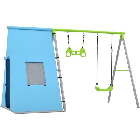 Structure Métal en A Robuste pour 4 Enfants Aire de Jeux et Balançoire 3 en 1 avec Tente de Jardin 3-8 Ans (1/5)