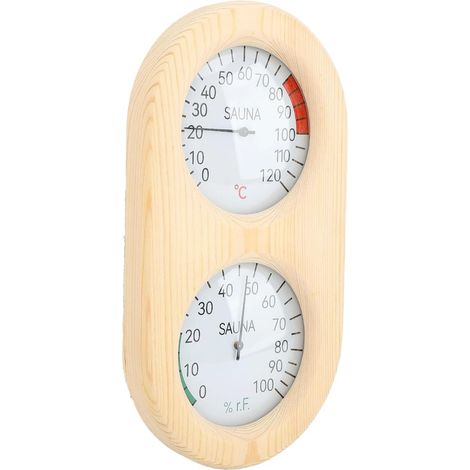 Thermomètre et hygromètre pour sauna, appareil mural 2 en 1 en bois, avec couvercle en verre transparent, pour sauna à vapeur. (1/5)
