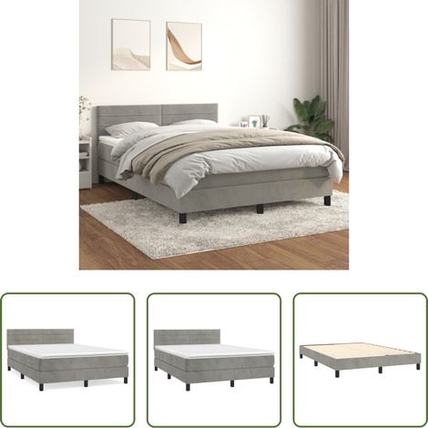 Samtbett -  Boxspringbett mit Matratze Hellgrau 140x200 cm Samt (1/5)