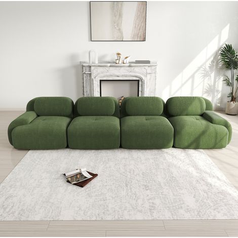 Divano modulare 4 posti in velluto a coste verde, senza telaio, 388 x 103 x 70 cm, OKWISH (1/5)