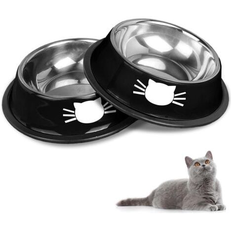 Ensemble de gamelles antidérapantes en acier inoxydable pour chat et animaux de compagnie (noir + noir) (1/5)