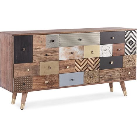Credenza "Dhaval" con struttura in legno di mango, mobile in stile moderno -2 Ante - 4 Cassetti (1/5)