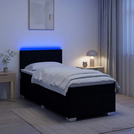 Cama box spring con colchón con cabecera Negro 90 x 200 cm Tela (1/5)