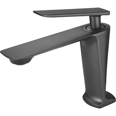 Robinet de cuisine Robinet de lavabo noir/blanc, robinet de salle de bains contemporain, pont de robinet chaud et froid à poignée en laiton peint à trou(Grey Short) (1/5)