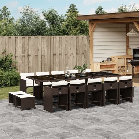 vidaXL Ensemble à manger de jardin avec coussins 15 pcs marron rotin (1/5)