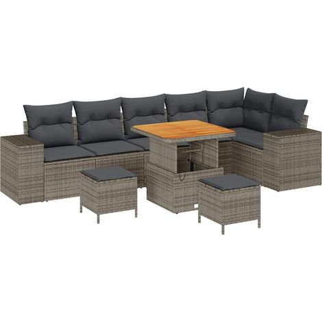 Garten-Sofa-Set 9 pcs Grau Poly-Rattan vidaXL (1/5)