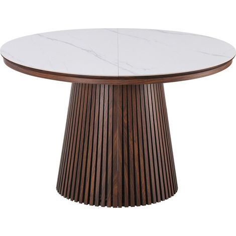 Deco In Paris – Table à manger ronde extensible en bois foncé – Plateau en céramique blanche – Accueille jusqu'à 8 personnes – Design moderne et convivial (1/4)