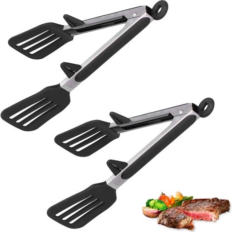 Kitchen Tongs Stainless Steel Silicone Serving Tongs Cooking Tongs for Food Scoops (Black2, 9 inch) (1/5)