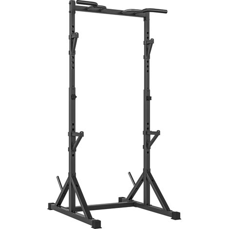 Stazione Multifunzione Squat Rack e Bilanciere 112x100x217 cm con Altezza Regolabile in Acciaio Nero (1/5)