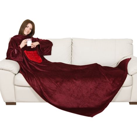 Kanguru Coperta con maniche Rossa, soffice plaid in pile, Microfibra, con tasca centrale, 210x140cm, regalo donna compleanno, amica, Hoodie per divano, letto, relax, Natale, vestaglia invernale