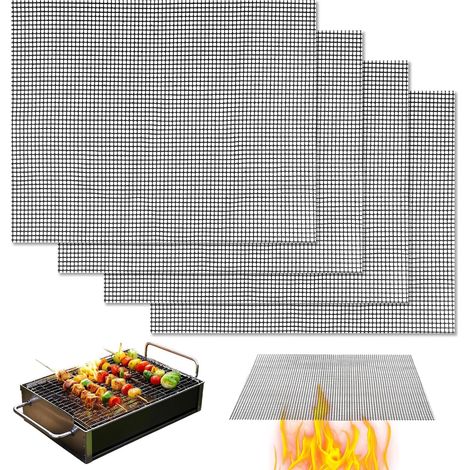 4-teiliges Grillmatten-Set, 40 × 30 cm, wiederverwendbar und hitzebeständig, für Grills, Grillplatten, Heißluftfritteusen, Elektro- und Holzkohlegrills, Schwarz