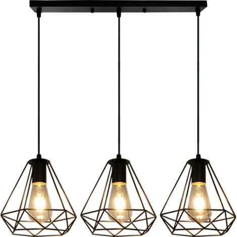 royaluxe- Suspension Luminaire Vintage Ø200MM Lustre Diamant Rétro Industriel Plafonnier Hauteur Réglable 3 Supports De Lampe Suspension Noir (1/5)