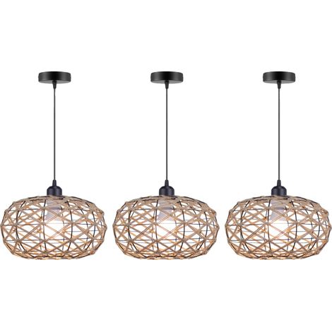 Lampadario in rattan, installazione a sospensione con corda, 3 pezzi, attacco E27, lampadina non inclusa. (1/2)