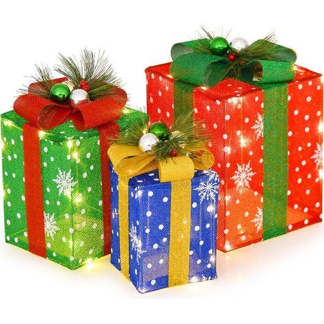 Lot de 3 coffrets cadeaux de Noël à LED avec n uds, 52 lumières blanc chaud et structure métal étanche pour maison (1/5)
