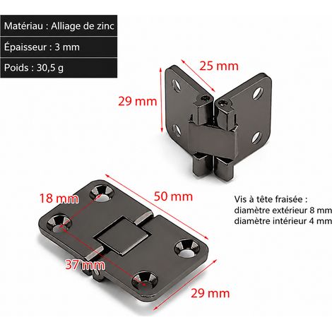 Charnière abattante pour table pliante en alliage de zinc noir HY1806 noir 30 g – Livraison gratuite