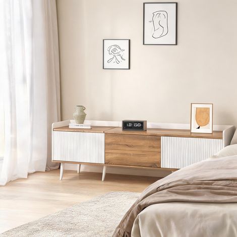 Meuble TV 3 portes 160 cm blanc et bois coloris natural blanc (1/5)