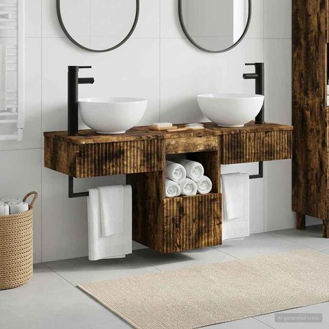 vidaXL Bathroom Furniture Set 3 pcs Smoked Oak Engineered Wood (1/5)