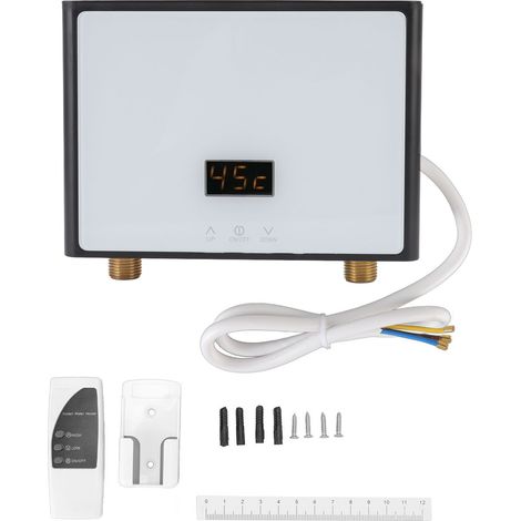 Chauffe-eau électrique instantané 5500W numérique à affichage écran, thermostatique, télécommande, pour cuisine, 220V, noir base blanc surface (1/5)