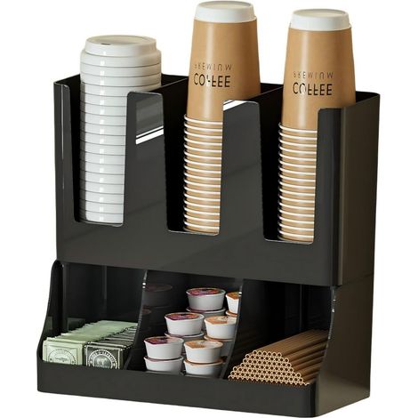 Porte-gobelets en papier mural, organisateur de capsules de café et de sucre, porte-gobelets en papier antidérapant (noir) (1/5)