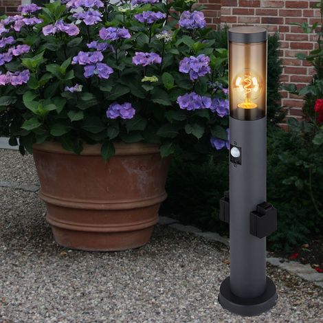 Globo – Potelet d'extérieur LED avec détecteur de mouvement – Acier inoxydable anthracite – IP44 – 2 prises de courant – Douille E27 – 60 cm (1/5)