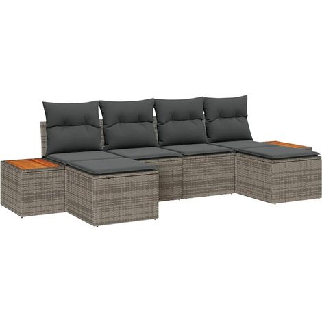 Maison Exclusive - Gartensofa-set mit Kissen 6 pcs Grau Poly-Ratt