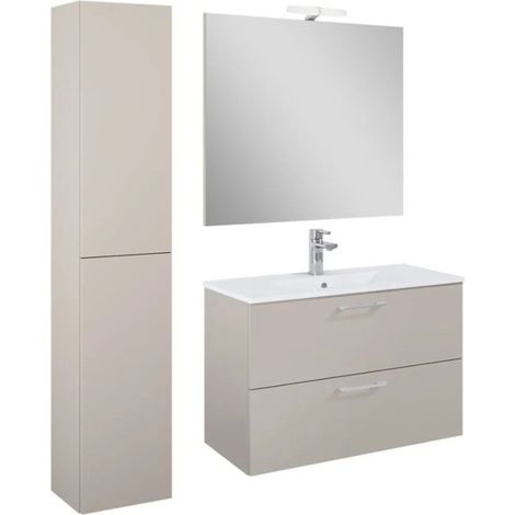 Ensemble meuble vasque avec miroir et éclairage LED + colonne 81,4 x 55 x 41,7 cm - cachemire stratifié - Ceramia Lea (1/5)