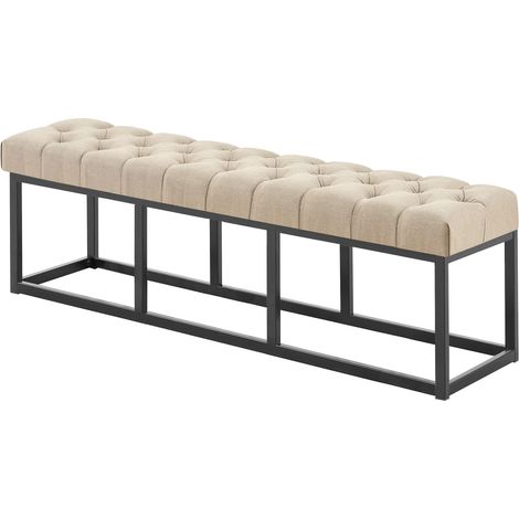 Banc capitonné rembourré 150 cm tissu taupe avec structure métal noir design contemporain 100008629 (1/5)