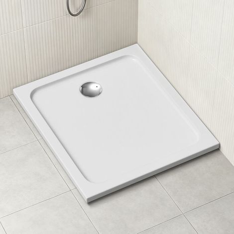 TolleTour Receveur de douche rectangulaire en acrylique 90 x 80 cm, blanc, hauteur 4 cm, évacuation Ø 90 mm (1/5)