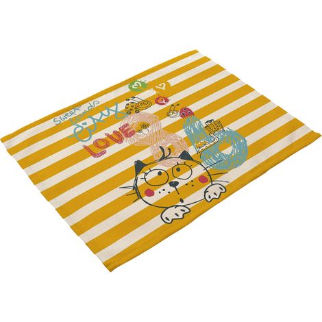 Tapis De Table En Coton Et Lin - Imprimé Dessin Animé Fille Et Chien - Pour Cuisine Et Salle À Manger - Lot De 6 (1/2)