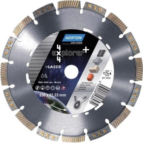 Disque à tronçonner diamant 4x4 Explorer PlusØ 300 épaisseur 2,5 mm alésage 20/25,4 mm - NORTON (1/2)