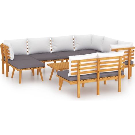 Muebles de jardín muebles de exterior juego de muebles de 9 piezas con cojines de madera maciza de acacia 020017910