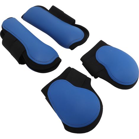 Ensemble de 4 guêtres pour chevaux en PU, protège-jambes avant et arrière avec coussinet intérieur pour la protection des tendons, bleu, taille L. (1/5)