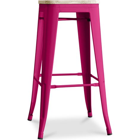 Barhocker - Industriedesign - Holz & Stahl - 76cm - Neuauflage - Stylix Fuchsia