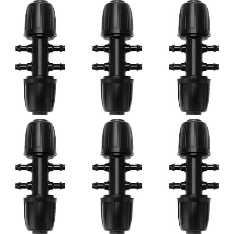 6-fach-Bewässerungsverbinder mit 6 Schraubanschlüssen für 4/7-mm- und 13/16-mm-Schläuche, schwarz, hohe Qualität
