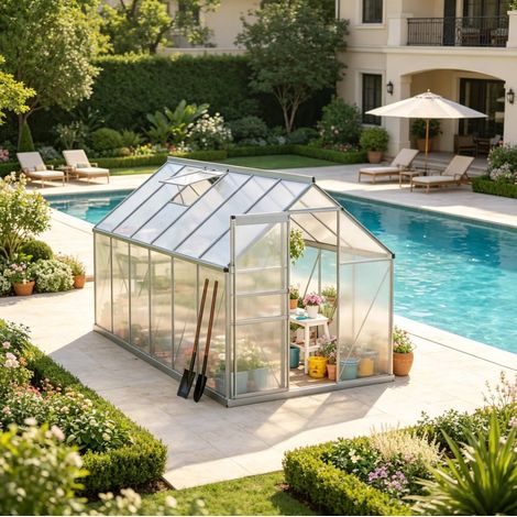 Begehbares Gartengewächshaus 375 x 190 x 199 cm aus Aluminium und 4 mm Polycarbonat HAVRYA (1/5)