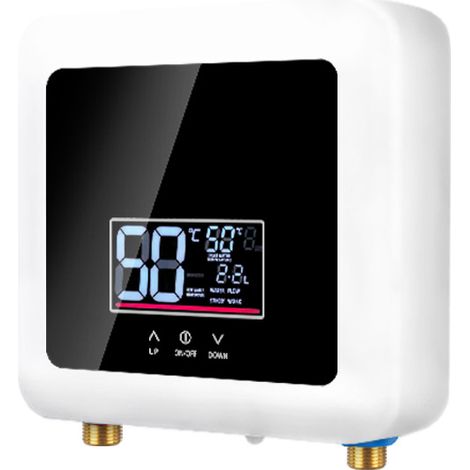 Mini calentador de agua eléctrico instantáneo de 7500 W, sin tanque, pantalla LED, termostato de pared, ajustes de modo/potencia. (1/4)