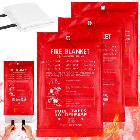 Lot de 3 couvertures anti-feu de qualité supérieure : couverture anti-incendie en tissus de fibre de verre, 100 x 100 cm couverture anti-feu pour cuisine, kit de survie d'urgence pour cuisine (1/5)