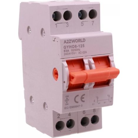 Commutatore di Rete Manuale I-0-II, 63A AC 220/380V, per Rete Principale e Alimentazione di Riserva, Disponibile 1P 2P 4P (2P)