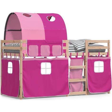 Maison Exclusive - Etagenbett mit Vorhängen Rosa 90x190 cm Massiv