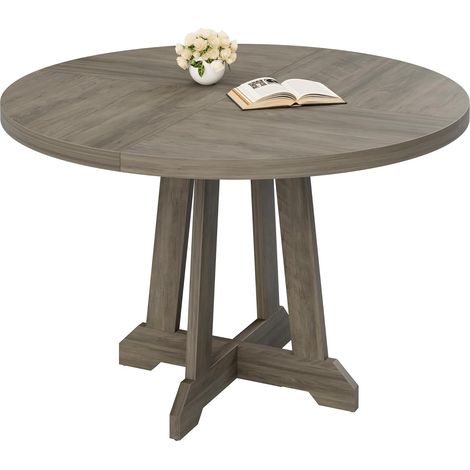 GARVEE -Table Ronde Salle à Manger 120 cm Bois Noir pour 4 à 6 Personnes – Table de Cuisine Moderne(Gris) (1/5)
