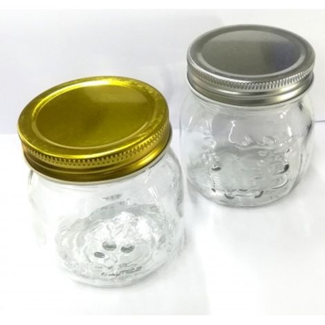 TrAdE Shop Traesio - 4 Vasetti Barattoli In Vetro Lavorato 250 Ml Per Marmellate Conserve Coperchio -