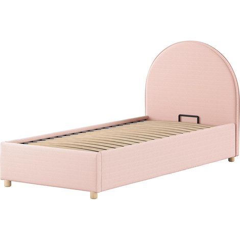 Lit Coffre Enfant Bouclé "Moon" 90x200cm Rose (1/5)